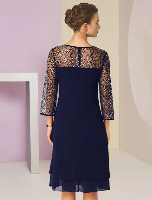 A-Line Lace Three-Quarter Sleeve Knee-Length Wedding Dress - Chloe Dress
