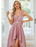 A-Line V-Neck Satin Sleeveless Ruffled Wedding Dress - Chloe Dress