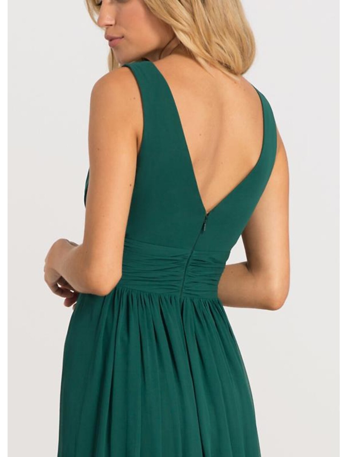 A-Line V-Neck Chiffon Sleeveless Pleated Floor-Length Evening Dress - Chloe Dress