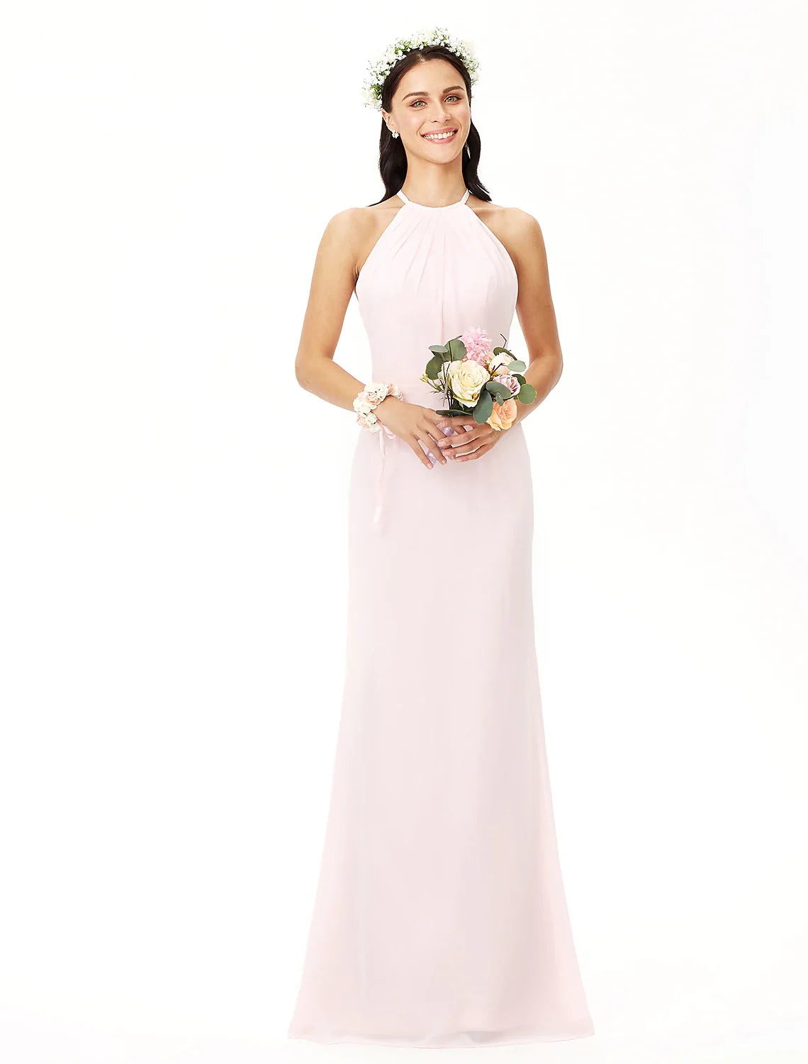 Sheath Chiffon Sleeveless Pleated Floor-Length Wedding Dress - Chloe Dress