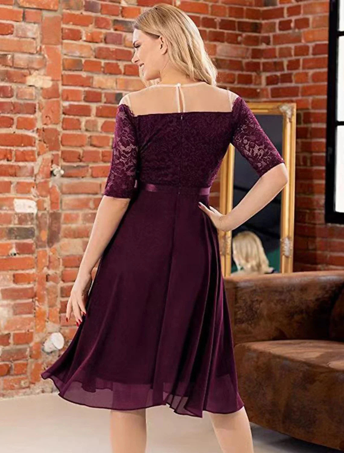 A-Line Lace Pleated Knee-Length Wedding Dress - Chloe Dress