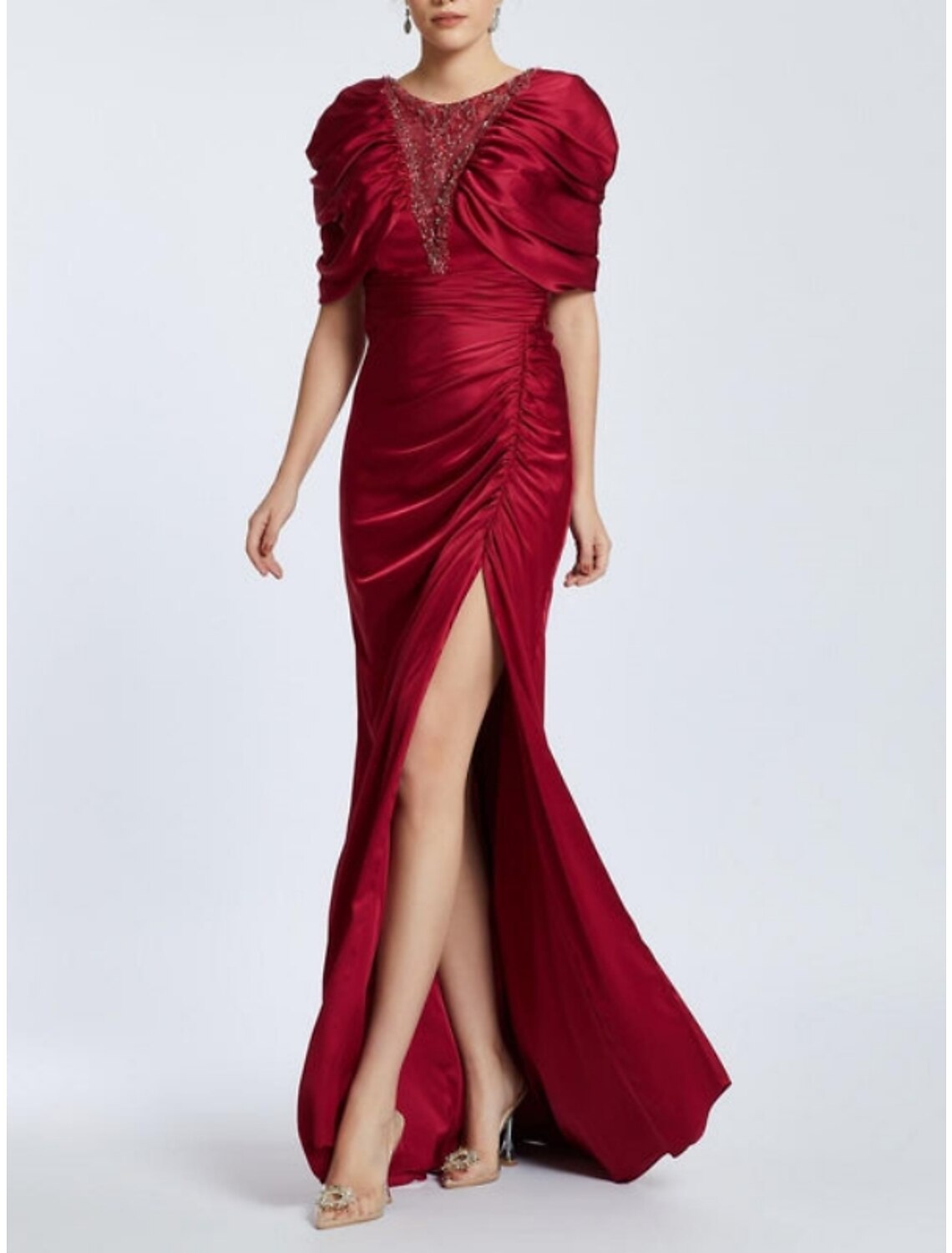 Black A-Line Satin High Slit Floor-Length Evening Gown - Chloe Dress