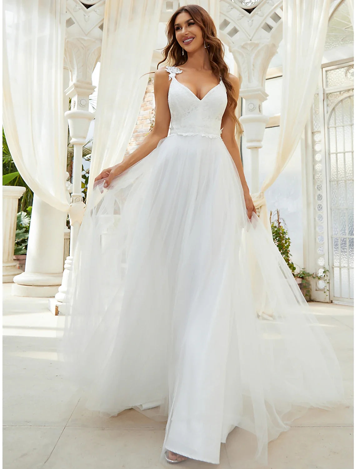 A-Line Sweetheart Tulle Train Wedding Gown - Chloe Dress