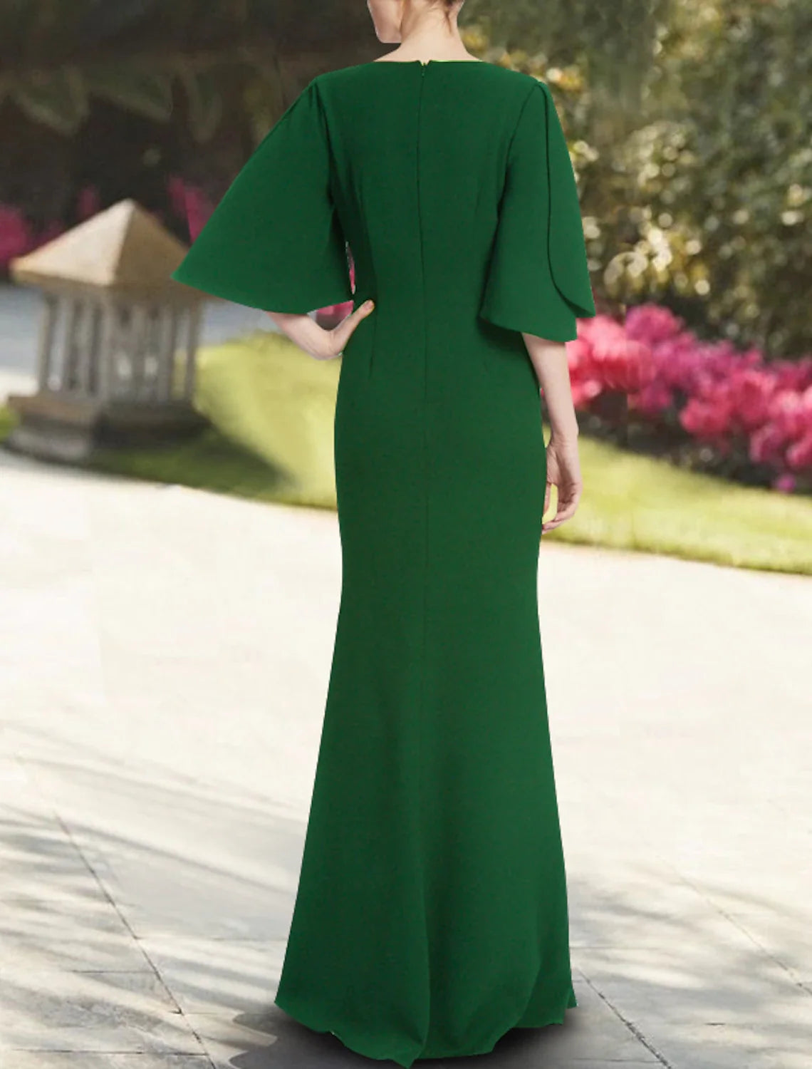 Mermaid V-Neck Chiffon Three-Quarter Sleeve Floor-Length Evening Gown - Chloe Dress