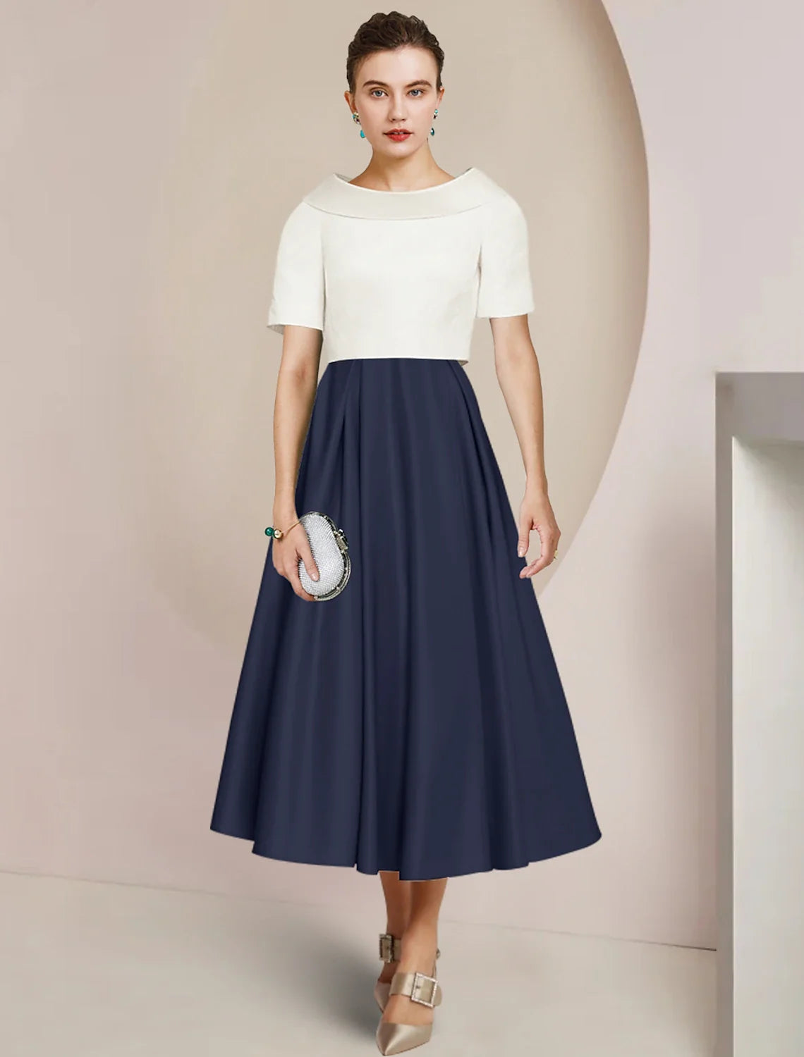 A-Line Satin Short Sleeve Pleated Mini Wedding Dress - Chloe Dress