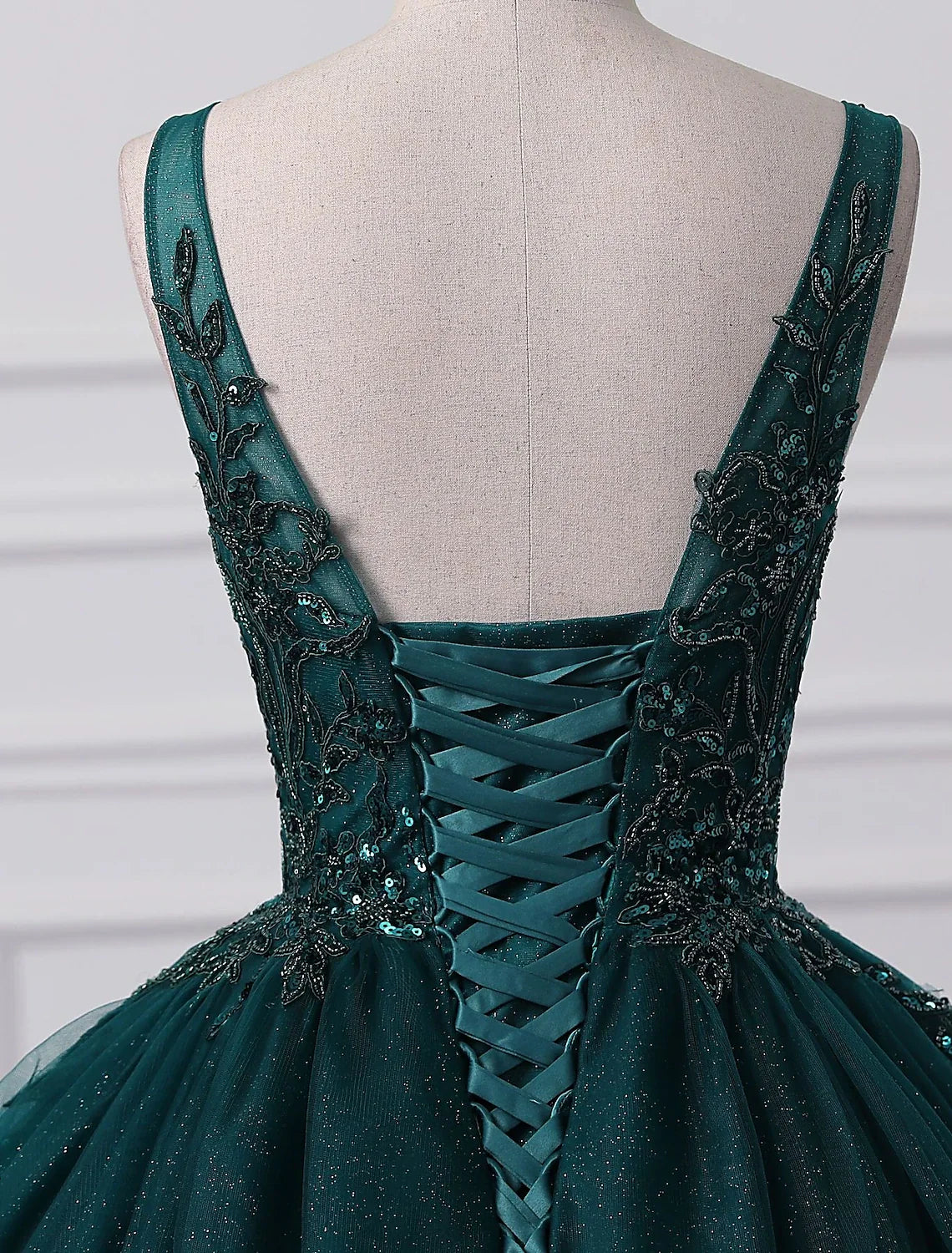 Ball Gown V-Neck Tulle Sleeveless Applique Floor-Length Prom Gown - Chloe Dress