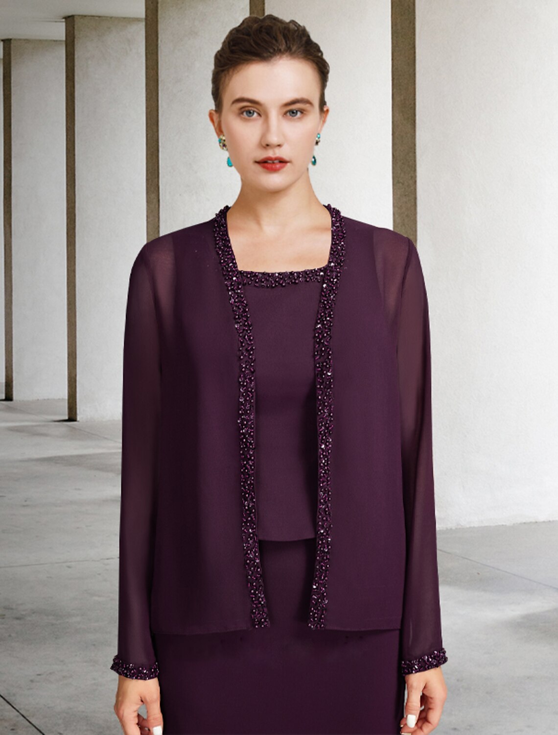 A-Line Square Neck Chiffon Sleeveless Wrap Ankle-Length Dress - Chloe Dress