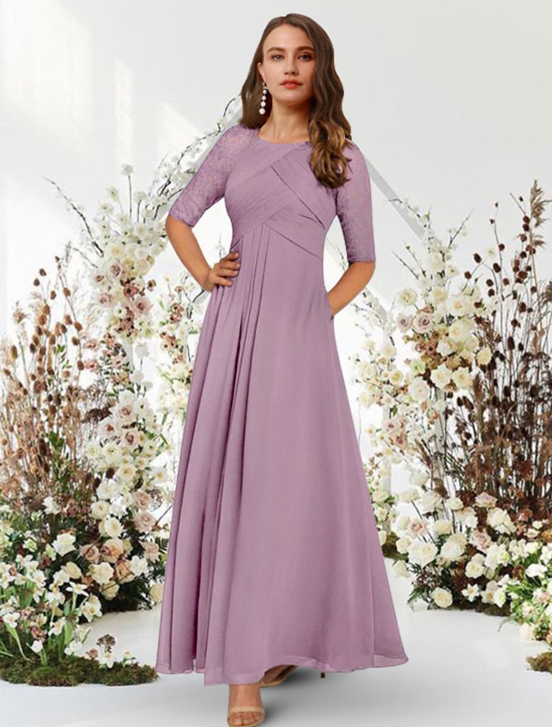 A-Line Chiffon Pleated Floor-Length Evening Gown - Chloe Dress