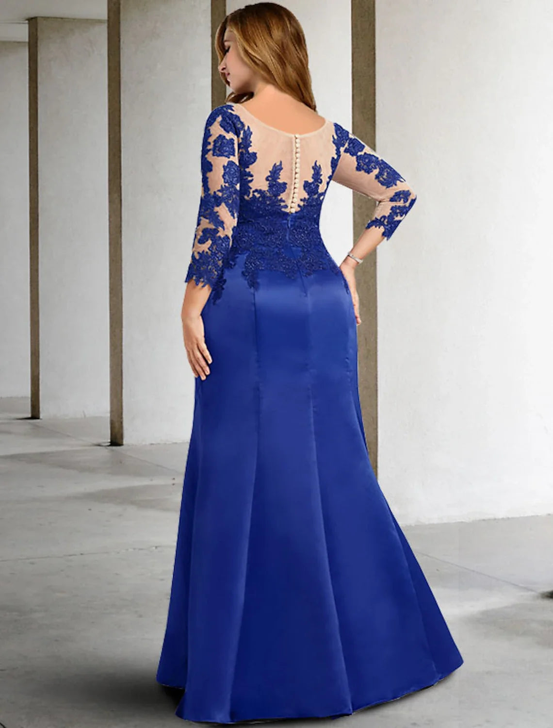 Mermaid Chiffon Three-Quarter Sleeve Applique Floor-Length Dress - Chloe Dress