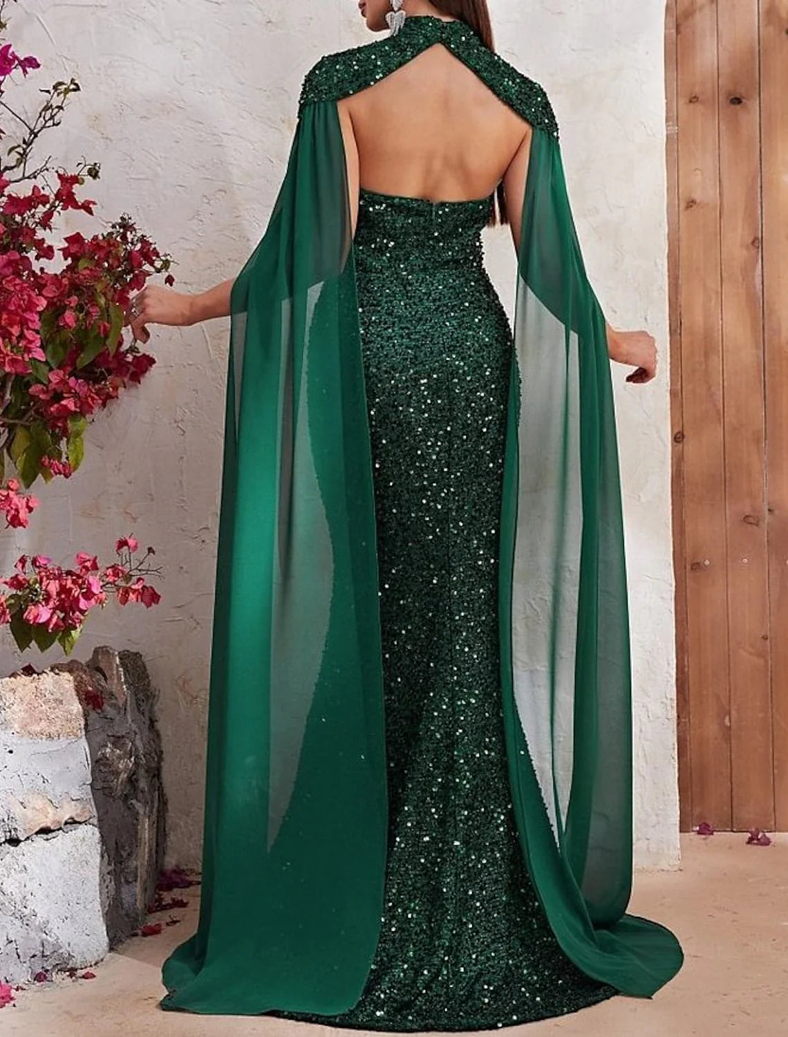Mermaid High Neck Sequin Sleeveless Backless Train Evening Gown - Chloe Dress
