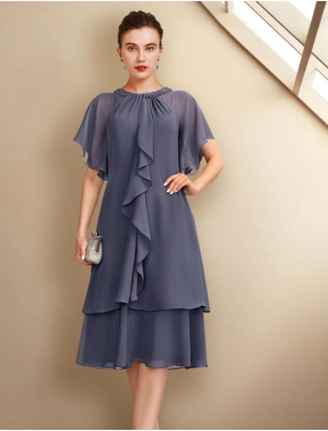 A-Line Chiffon Short Sleeve Ruffled Mini Dress - Chloe Dress