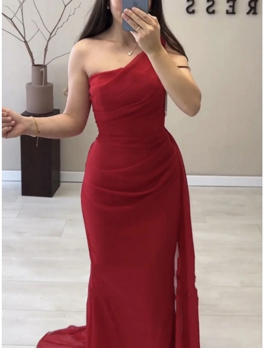 Green A-Line One-Shoulder Chiffon Sleeveless Pleated Evening Gown - Chloe Dress