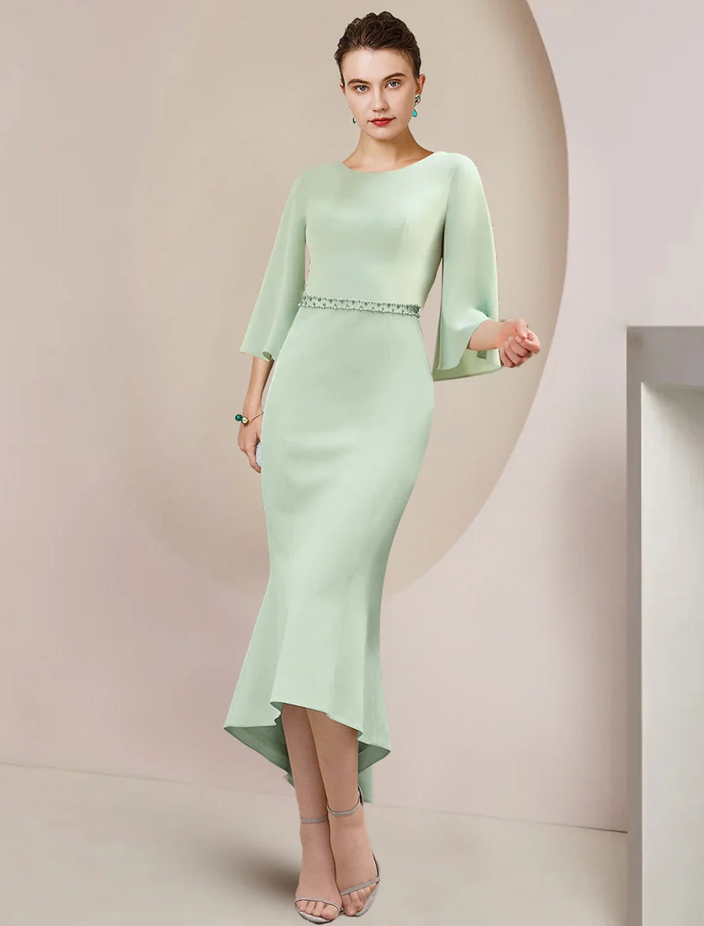 Mermaid Chiffon Three-Quarter Sleeve Tea-Length Wedding Dress - Chloe Dress