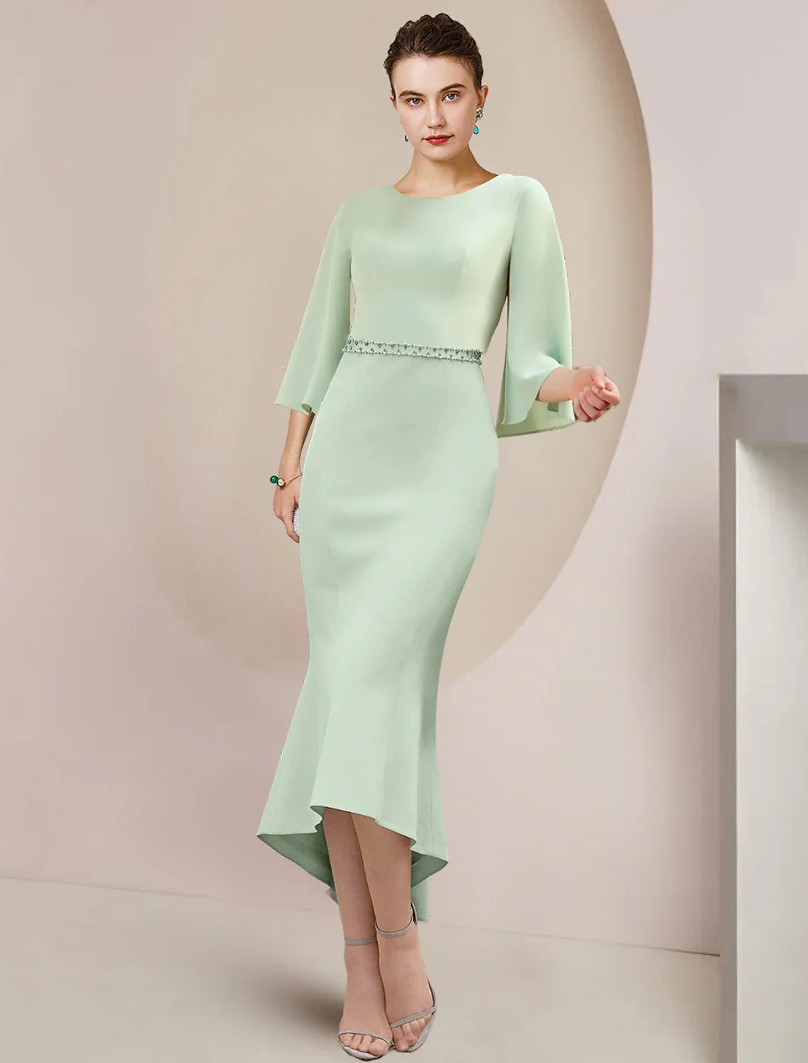 Mermaid Chiffon Three-Quarter Sleeve Tea-Length Wedding Dress - Chloe Dress