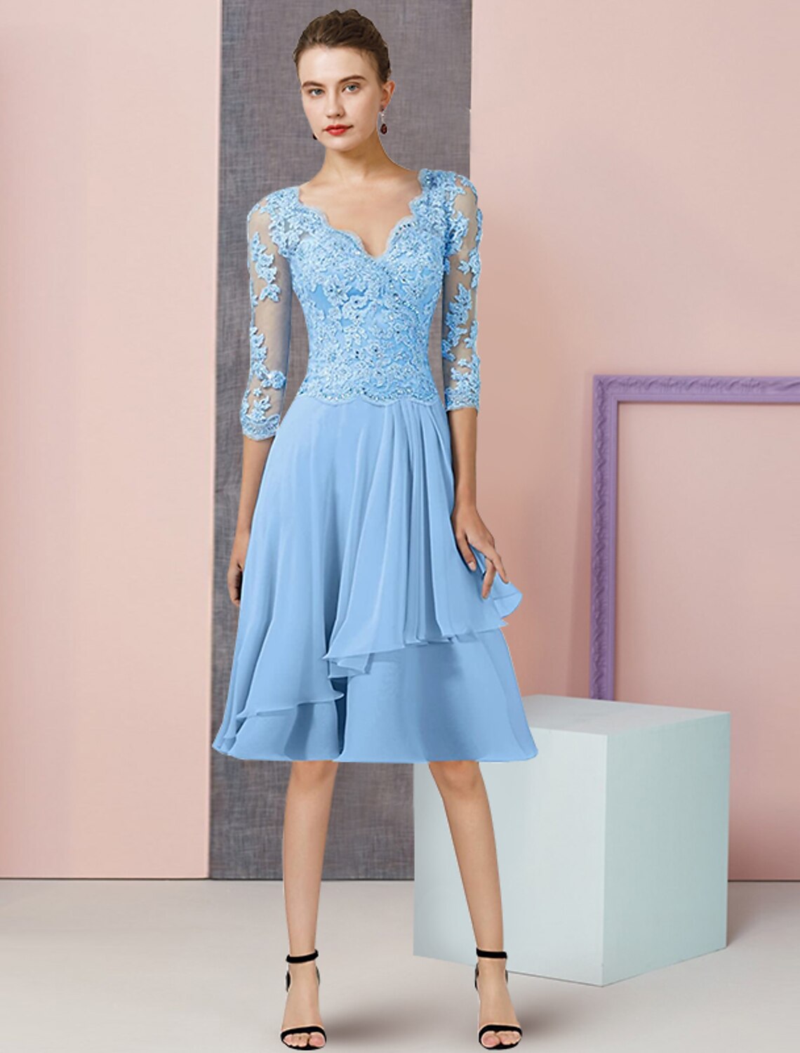 A-Line V-Neck Chiffon Pleated Knee-Length Wedding Dress - Chloe Dress