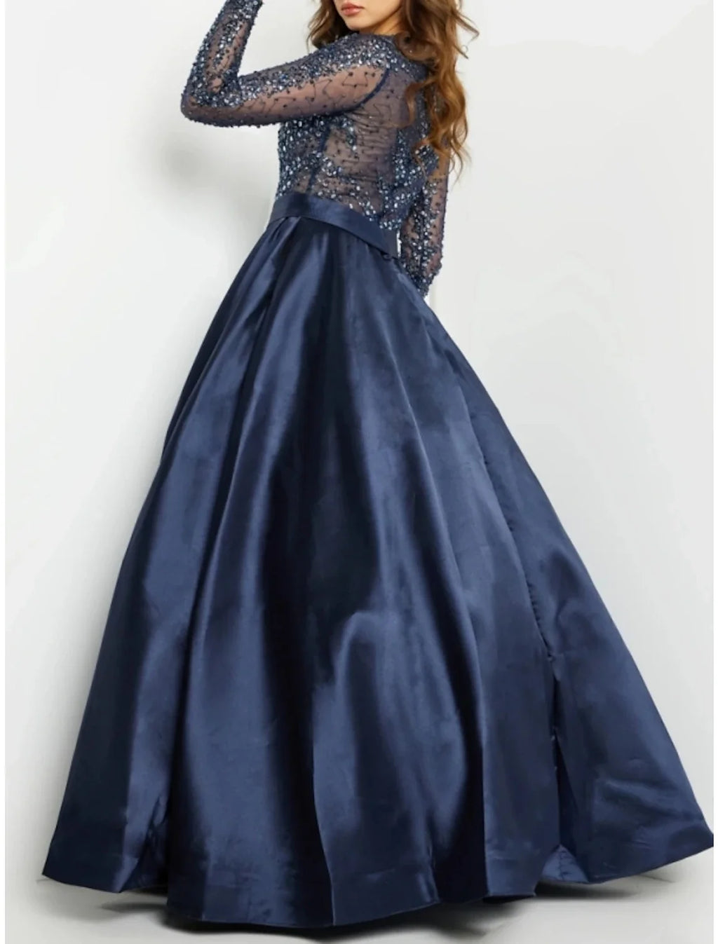 A-Line Sequin Long Sleeve Pleated Floor-Length Evening Gown - Chloe Dress