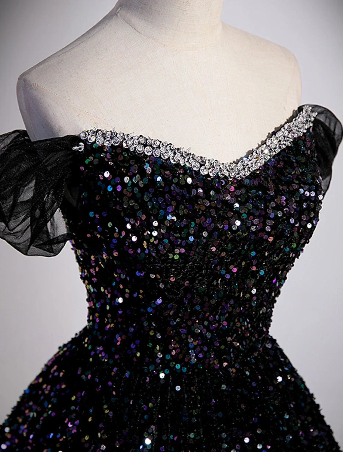 Ball Gown Off-Shoulder Sequin Sleeveless Pleated Prom Gown - Chloe Dress