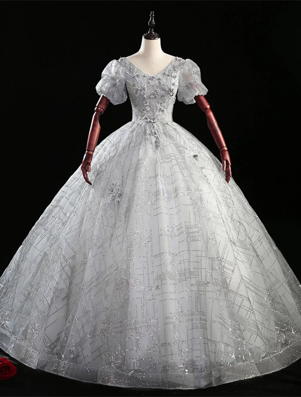 Ball Gown V-Neck Polyester Short Sleeve Floor-Length Gown - Chloe Dress