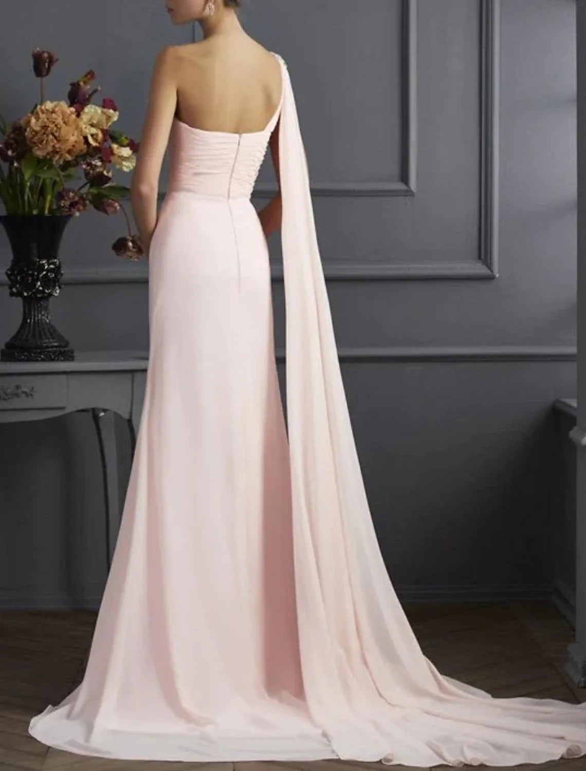 A-Line One-Shoulder Chiffon Sleeveless Train Evening Dress - Chloe Dress
