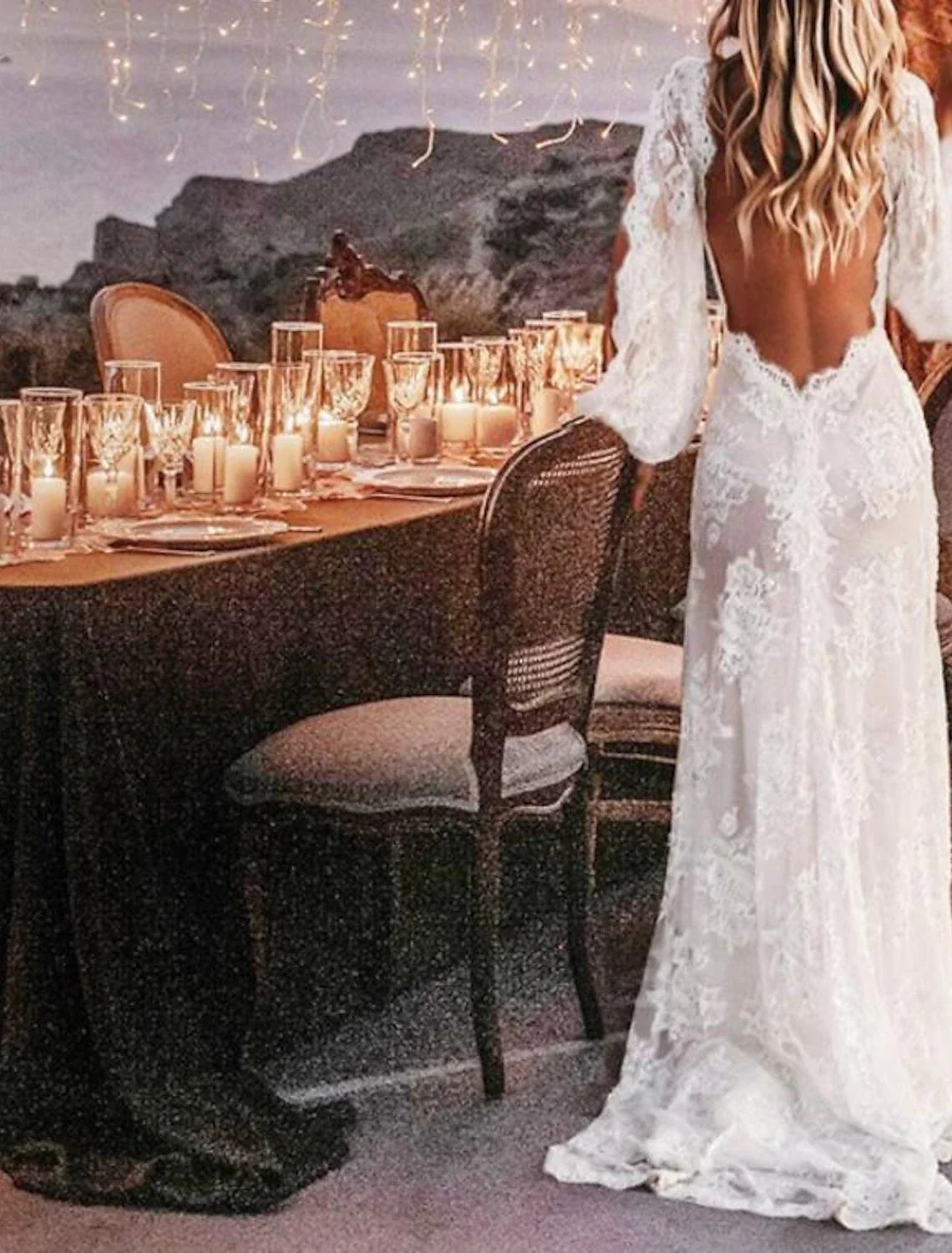 A-Line V-Neck Lace Long Sleeve Train Wedding Gown - Chloe Dress