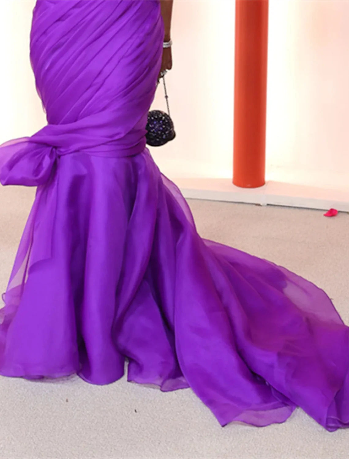 Black Mermaid One-Shoulder Organza Sleeveless Train Evening Gown - Chloe Dress