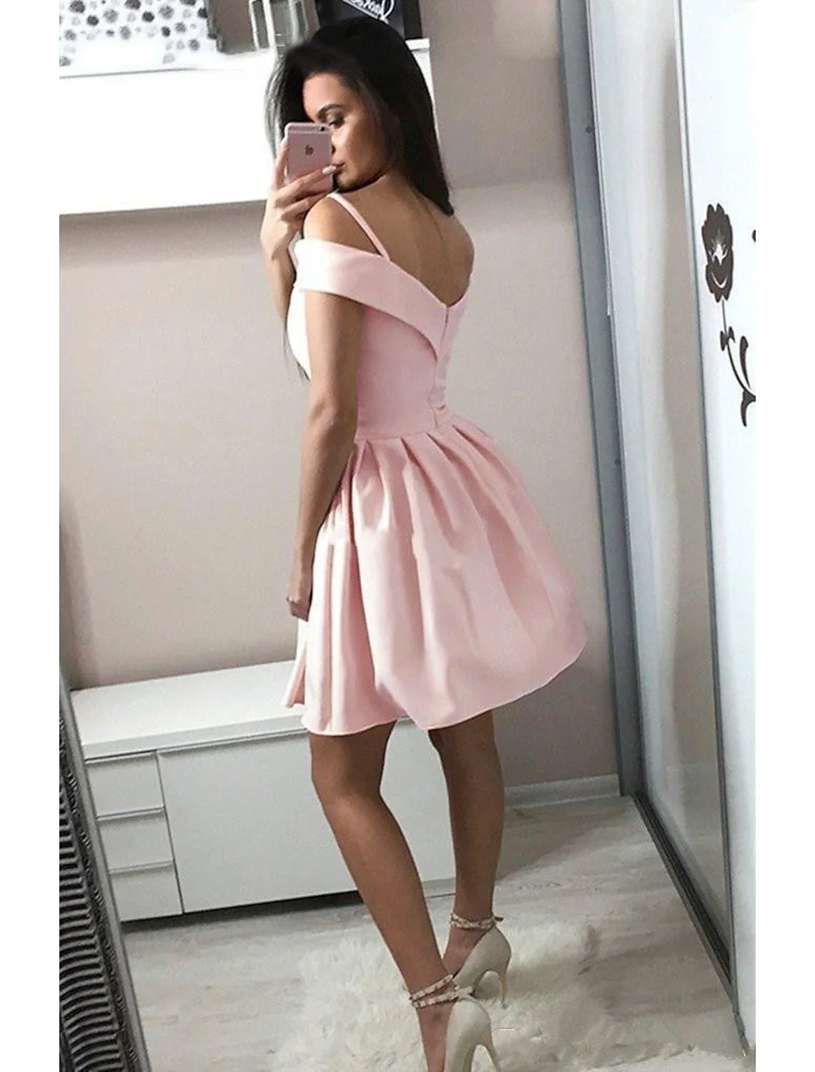 Pink A-Line V-Neck Sleeveless Pleated Mini Cocktail Dress - Chloe Dress