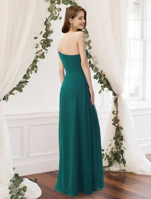 A-Line One-Shoulder Chiffon Sleeveless Pleated Floor-Length Wedding Dress - Chloe Dress
