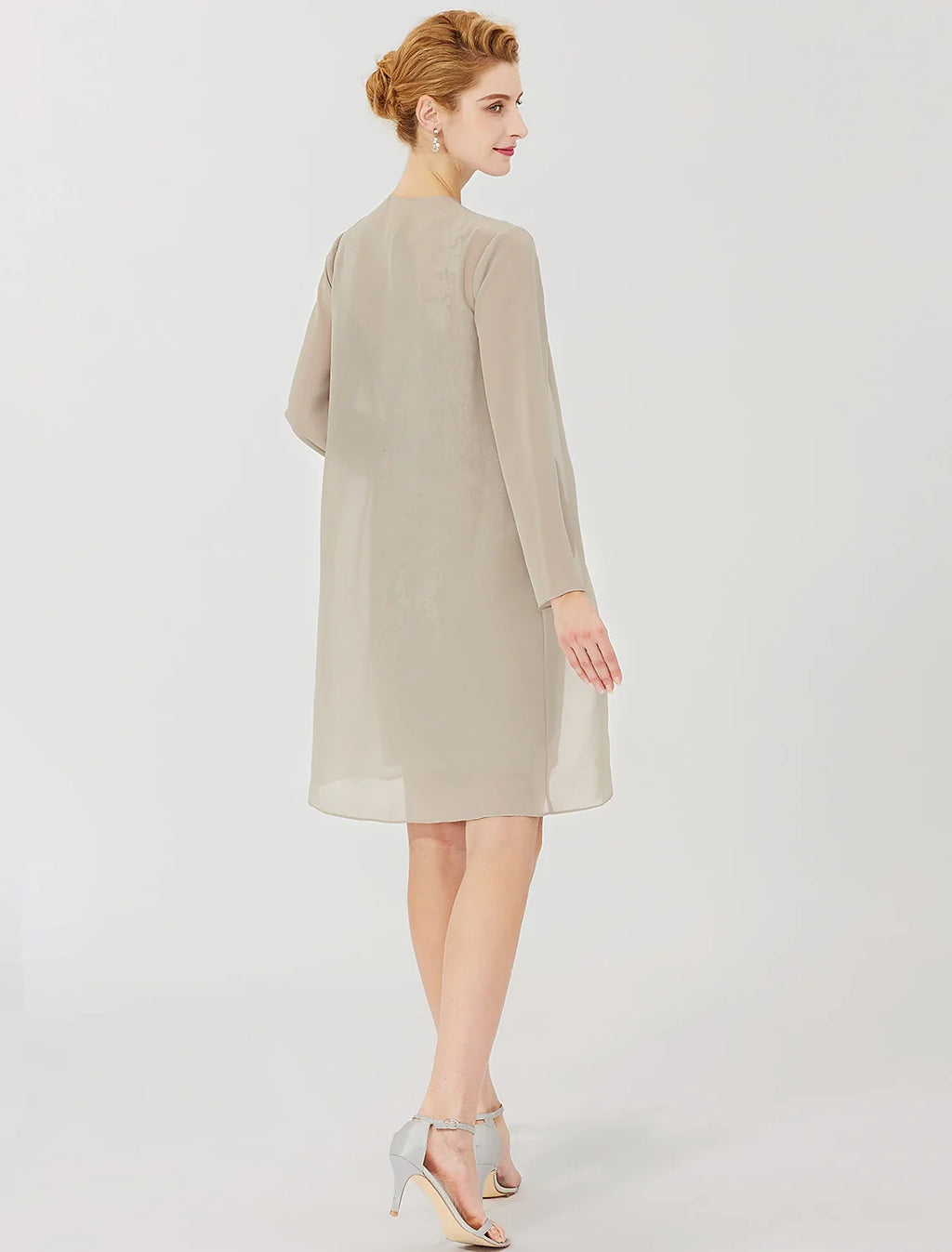 Sheath Illusion Chiffon Long Sleeve Applique Knee-Length Formal Dress - Chloe Dress