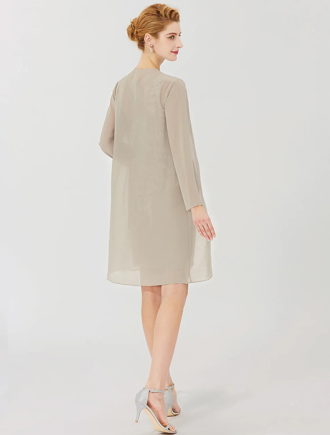 Sheath Illusion Chiffon Long Sleeve Applique Knee-Length Formal Dress - Chloe Dress