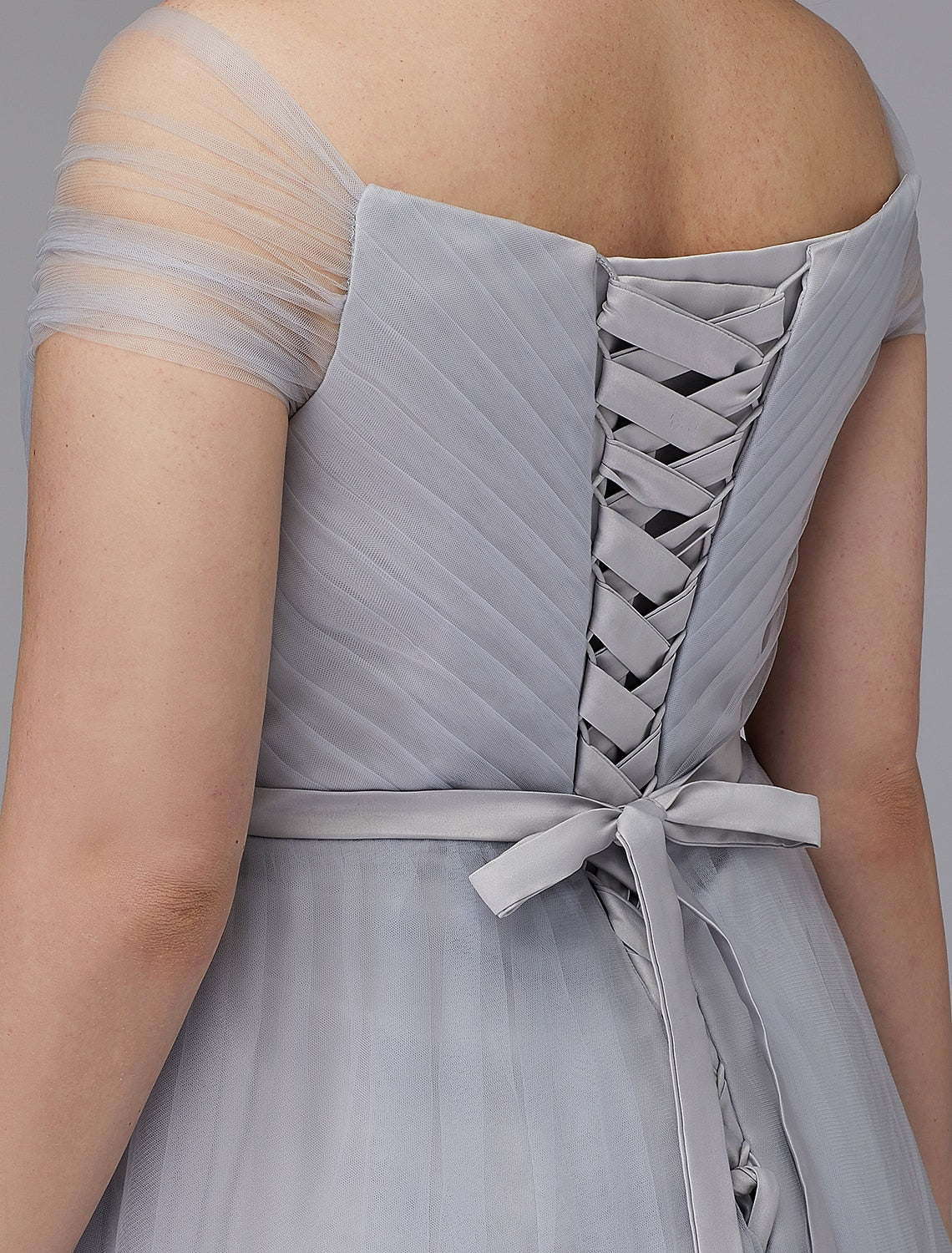 A-Line Off-Shoulder Tulle Short Sleeve Mini Wedding Dress - Chloe Dress