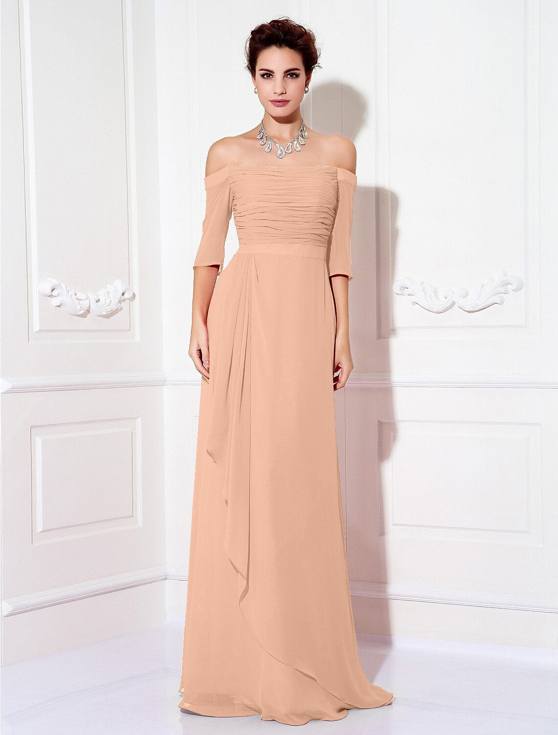 Sheath Off-Shoulder Chiffon Train Mini Evening Dress - Chloe Dress