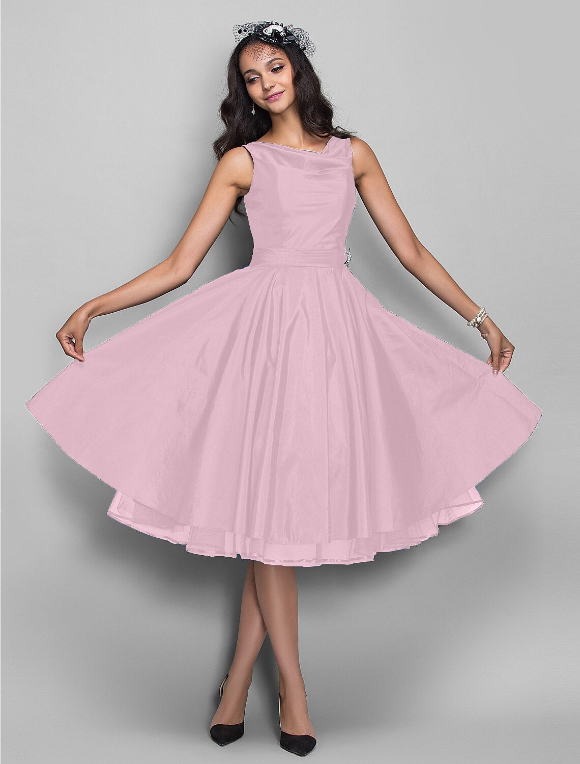 Black A-Line V-Neck Sleeveless Pleated Knee-Length Wedding Dress - Chloe Dress