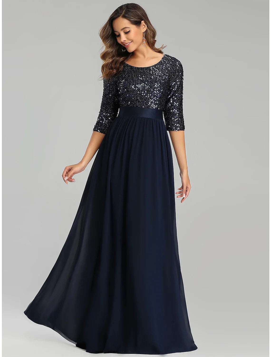 A-Line Tulle Three-Quarter Sleeve Floor-Length Evening Dress - Chloe Dress