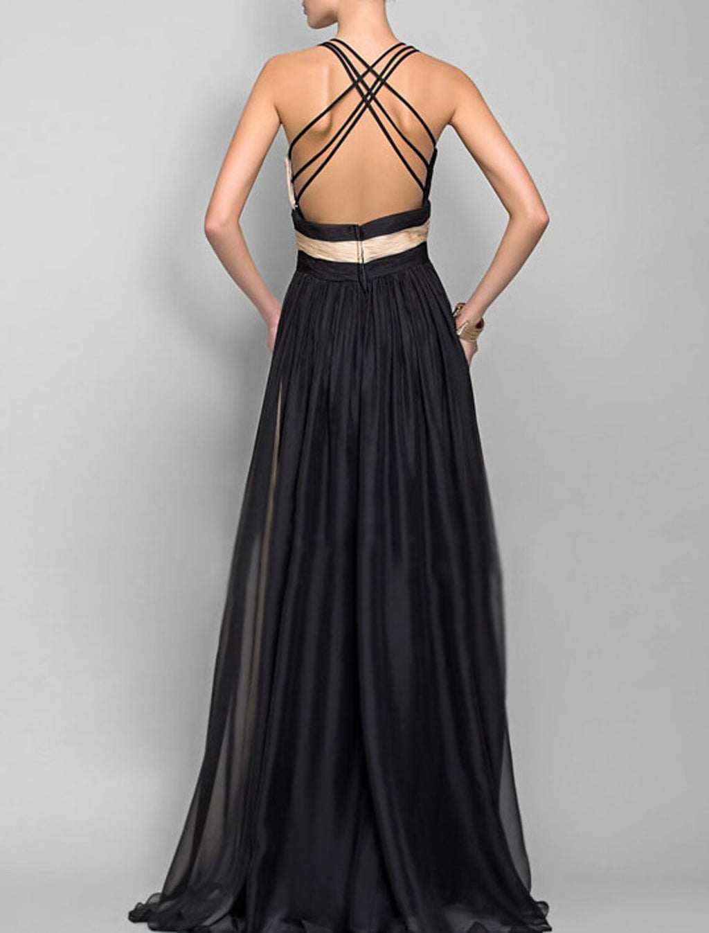 A-Line V-Neck Chiffon Sleeveless Floor-Length Evening Gown - Chloe Dress