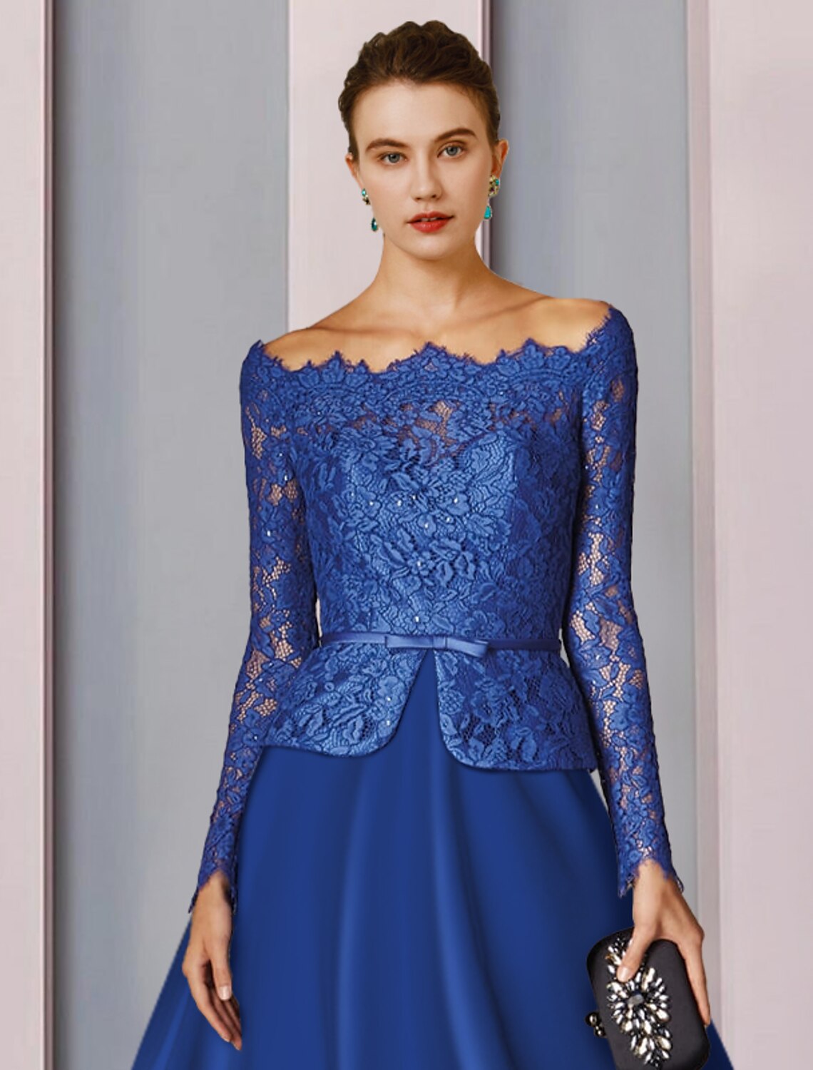 A-Line Off-Shoulder Satin Long Sleeve Tea-Length Party Dress - Chloe Dress