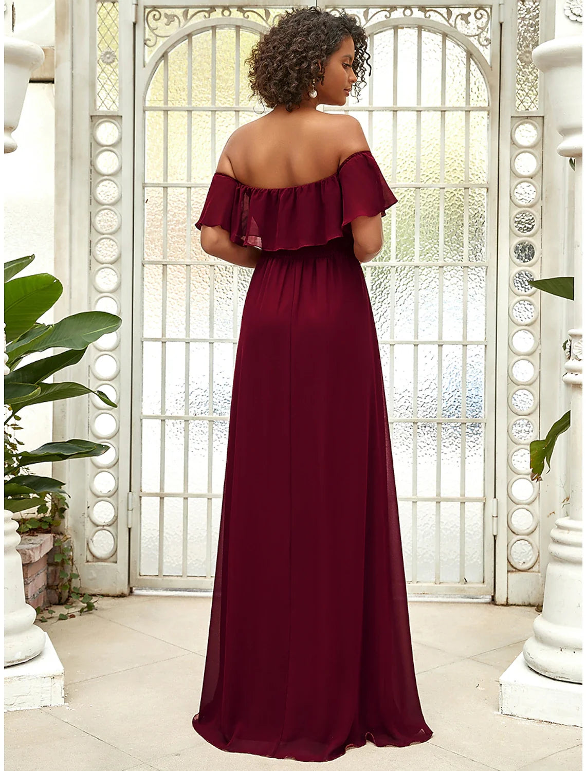 A-Line Off-Shoulder Chiffon Sleeveless Ruffled Floor-Length Wedding Dress - Chloe Dress