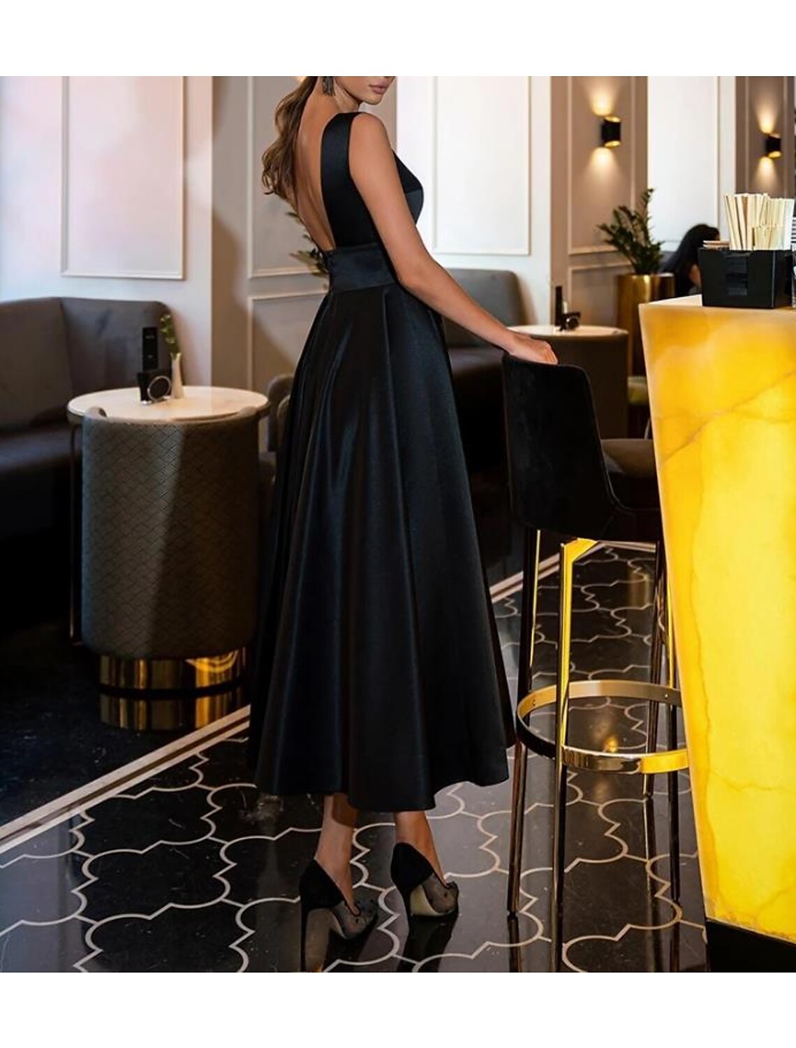 A-Line Satin Sleeveless Backless Train Evening Gown - Chloe Dress