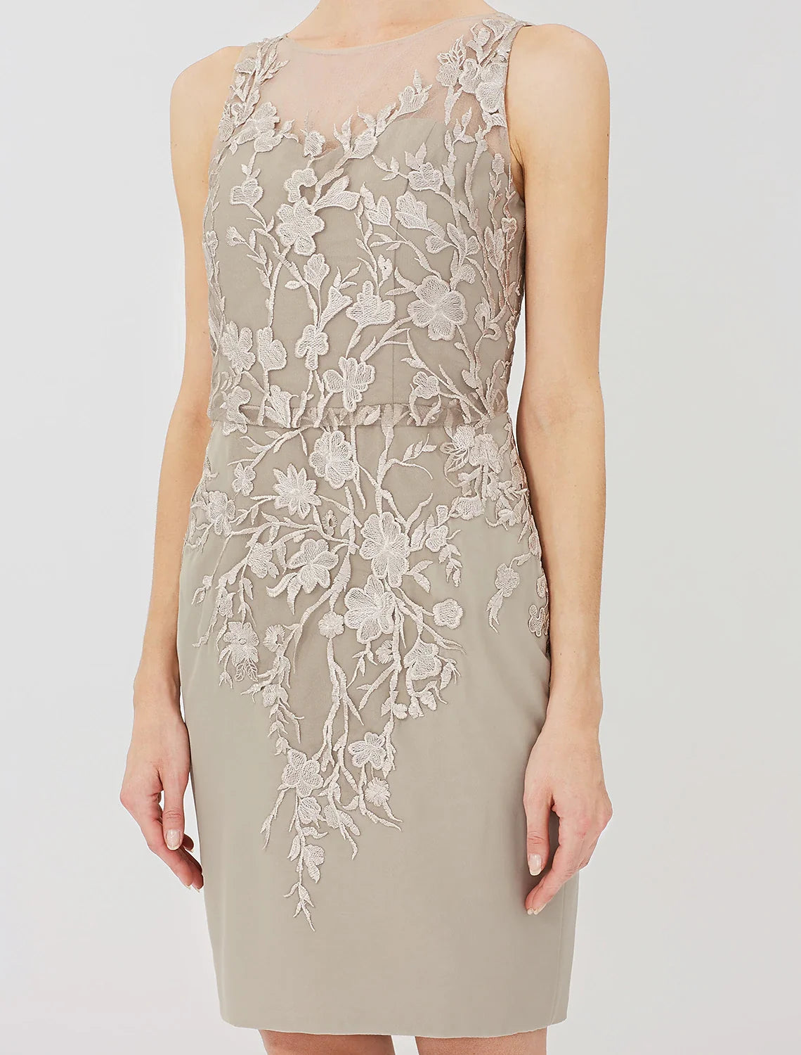 Sheath Illusion Chiffon Long Sleeve Applique Knee-Length Formal Dress - Chloe Dress