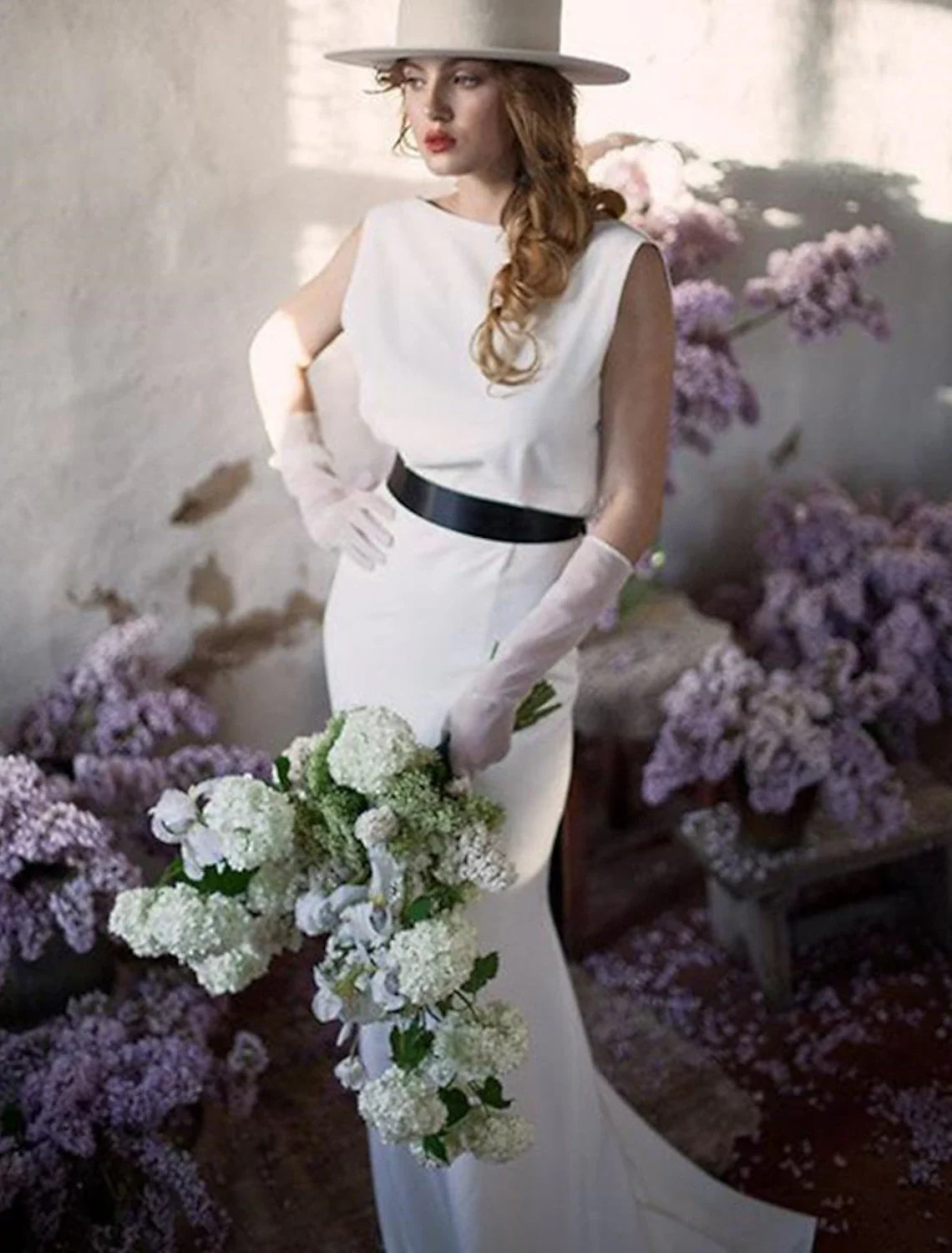 Sheath Satin Sleeveless Open Back Train Wedding Gown - Chloe Dress