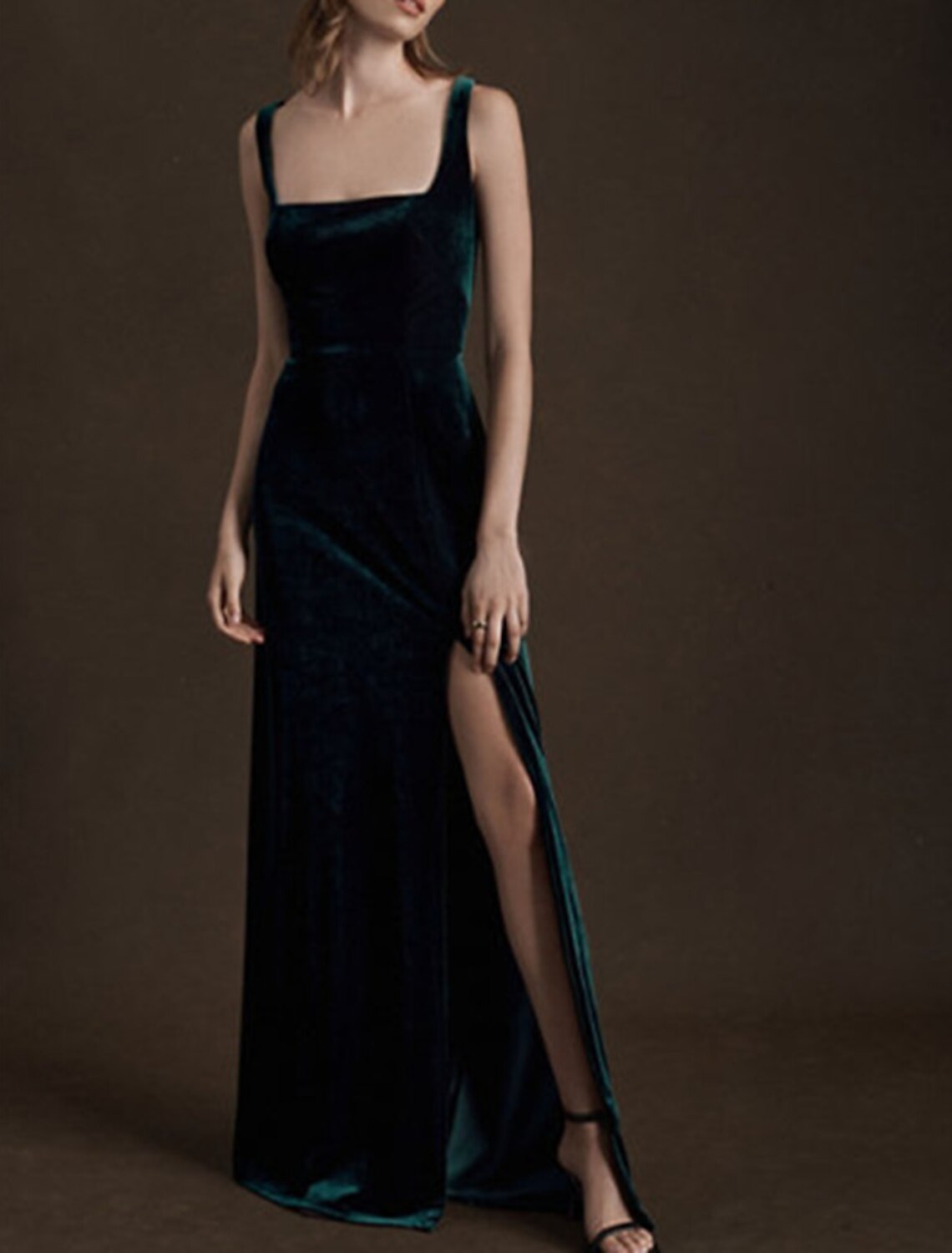 Mermaid Spaghetti Strap Velvet Sleeveless High Slit Floor-Length Evening Gown - Chloe Dress