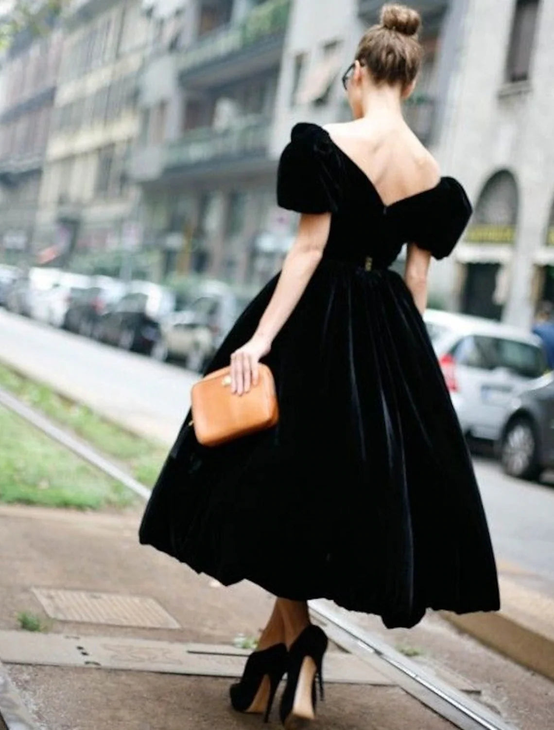 Black A-Line V-Neck Velvet Short Sleeve Ruffled Mini Wedding Dress - Chloe Dress
