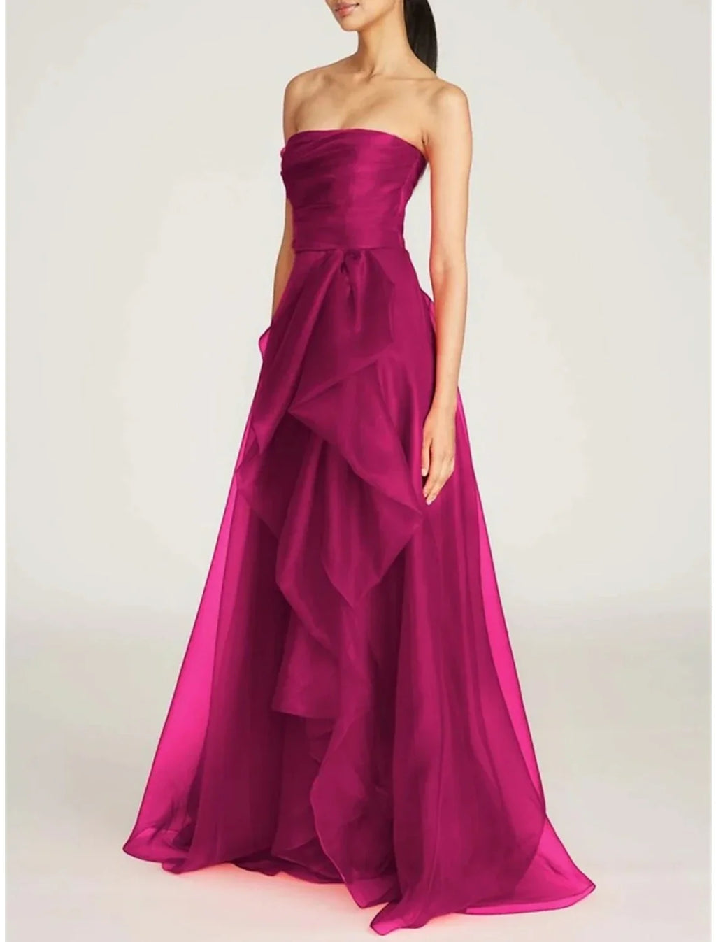 Green A-Line Strapless Tulle Sleeveless Ruffled Evening Gown - Chloe Dress