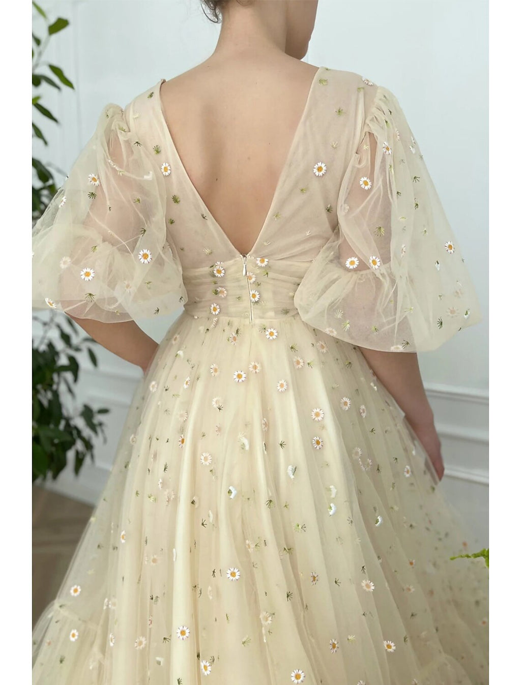 A-Line V-Neck Lace Pleated Ankle-Length Prom Dress - Chloe Dress