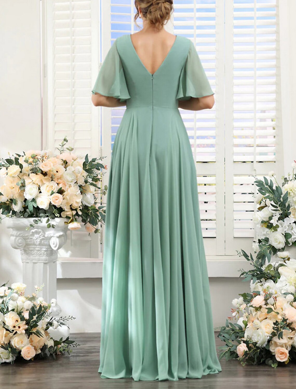 Black A-Line V-Neck Chiffon Pleated Floor-Length Prom Dress - Chloe Dress