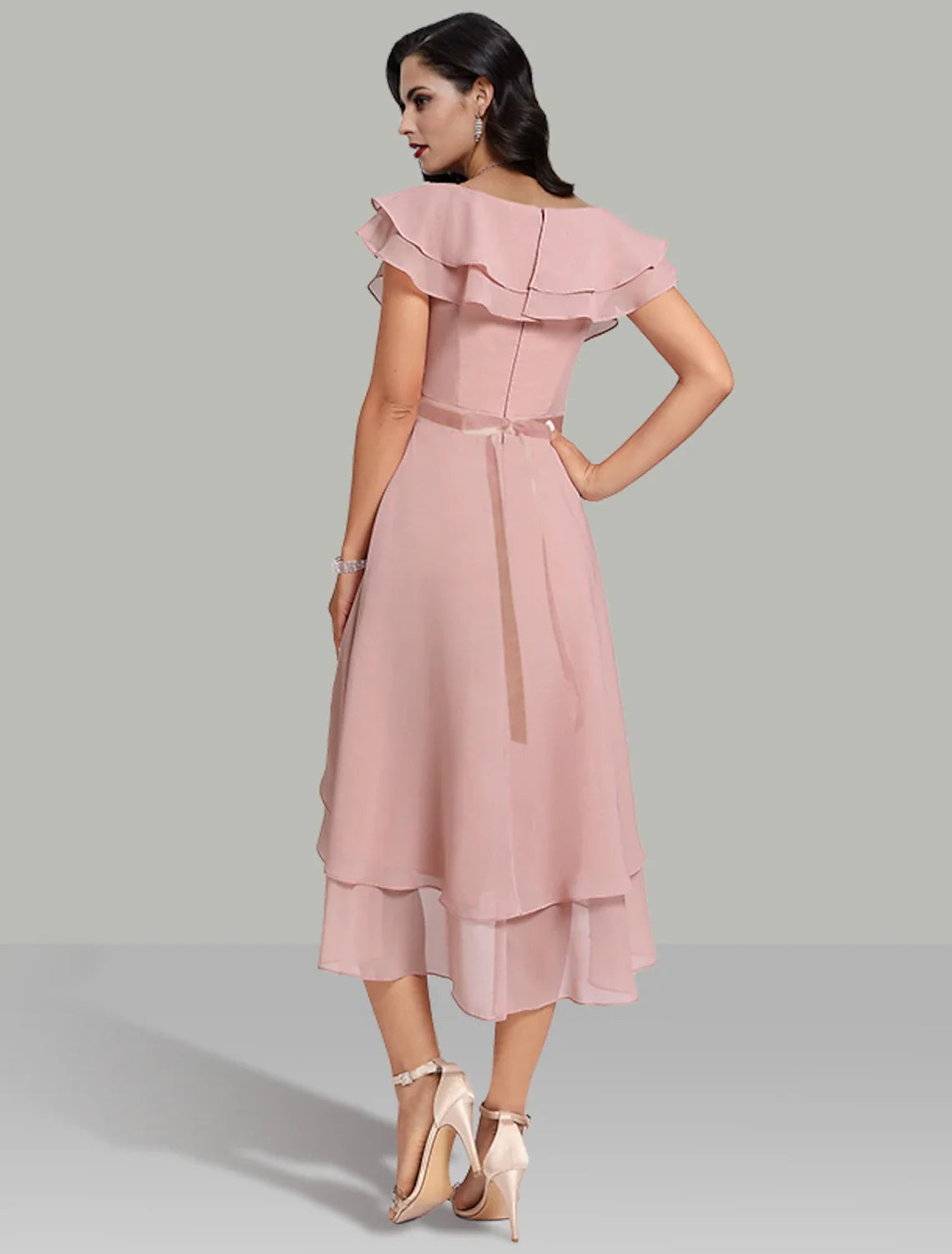 A-Line V-Neck Chiffon Short Sleeve Tiered Mini Wedding Dress - Chloe Dress