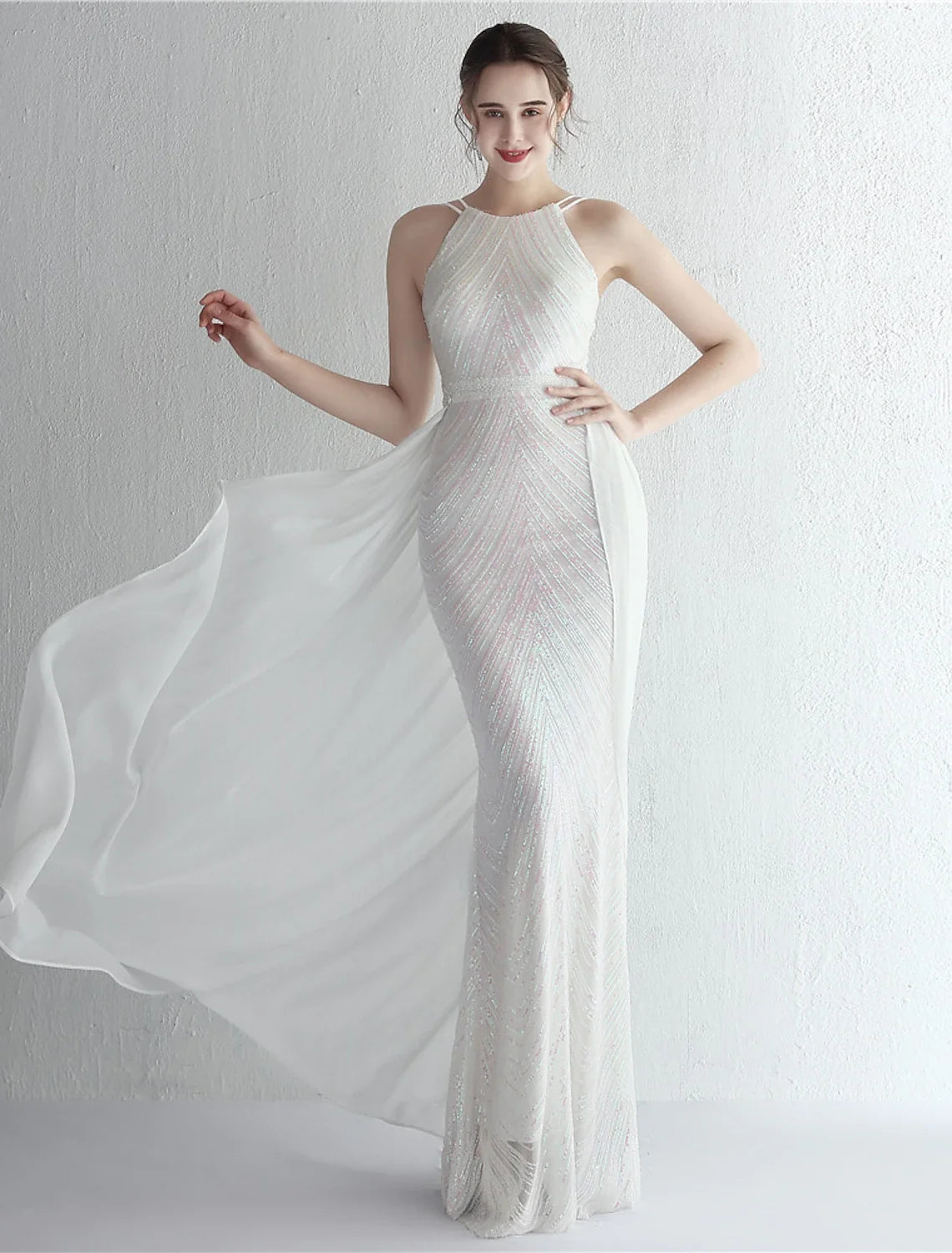 Mermaid Halter Chiffon Sleeveless Floor-Length Prom Dress - Chloe Dress