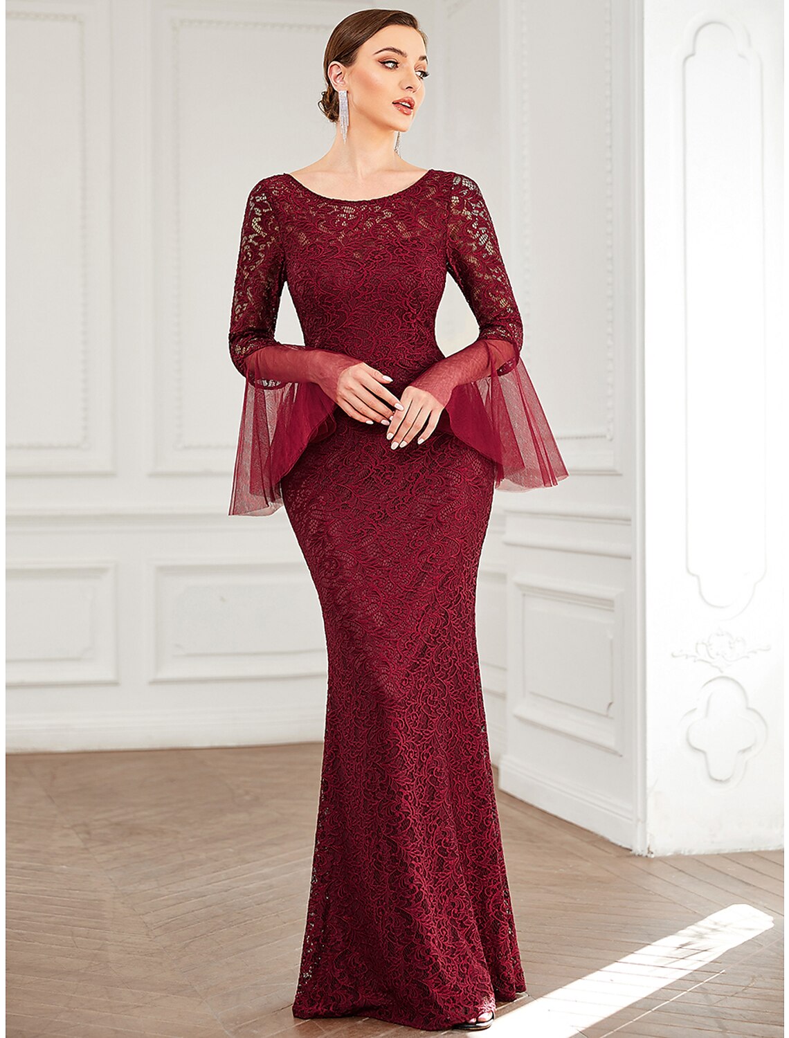 Mermaid Lace Long Sleeve Floor-Length Dress - Chloe Dress