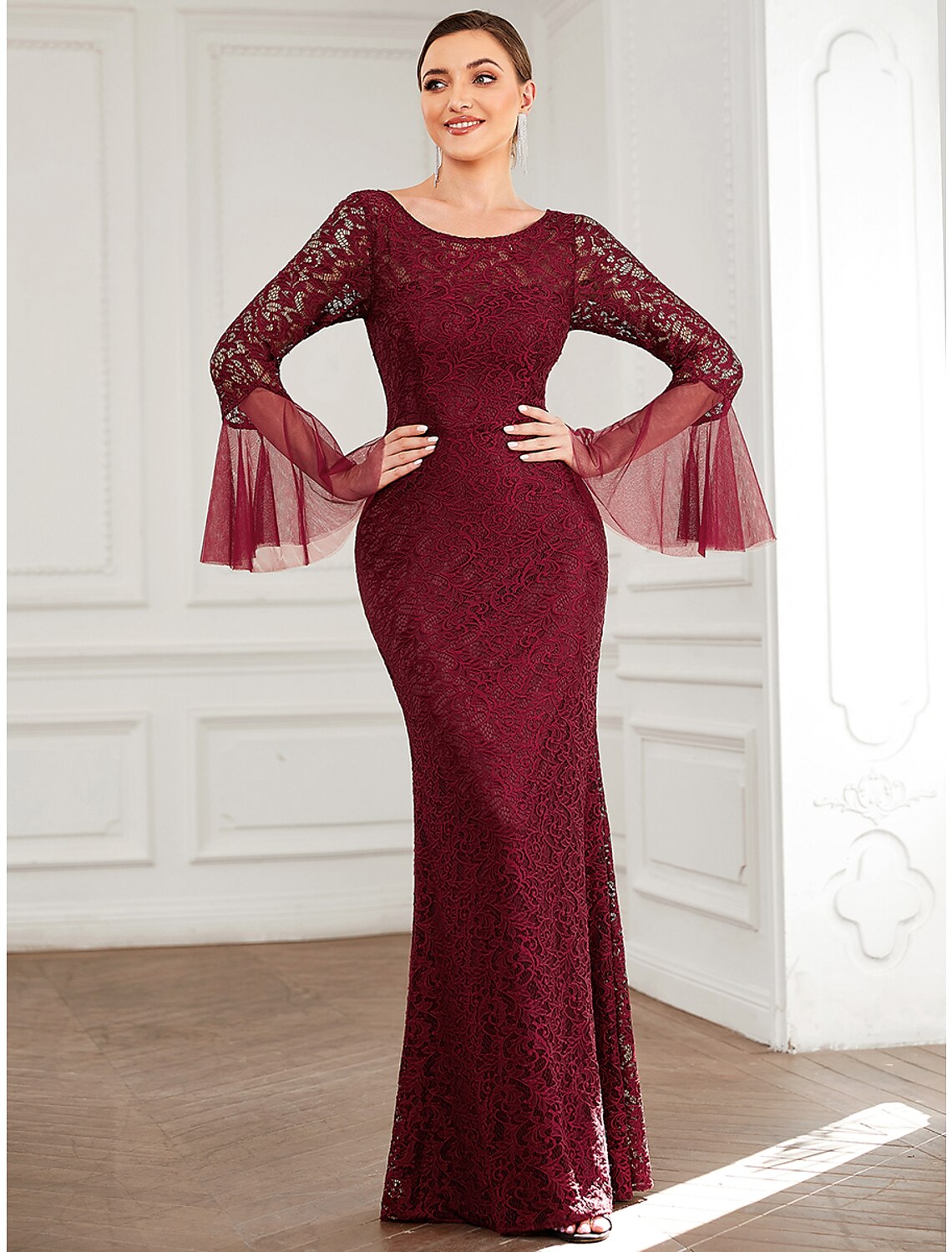 Mermaid Lace Long Sleeve Floor-Length Dress - Chloe Dress