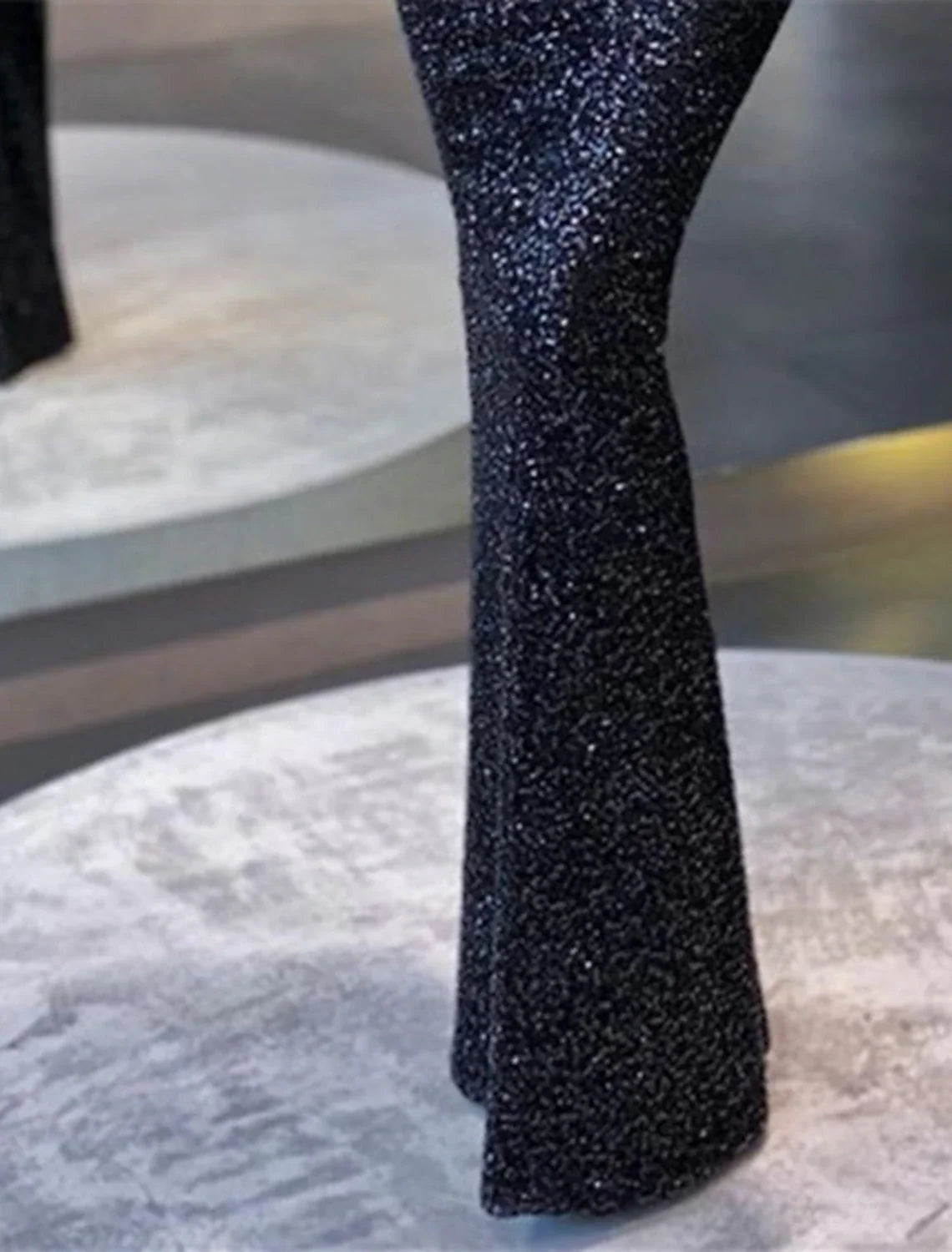 Black Mermaid High Neck Sequin Long Sleeve Floor-Length Evening Gown - Chloe Dress