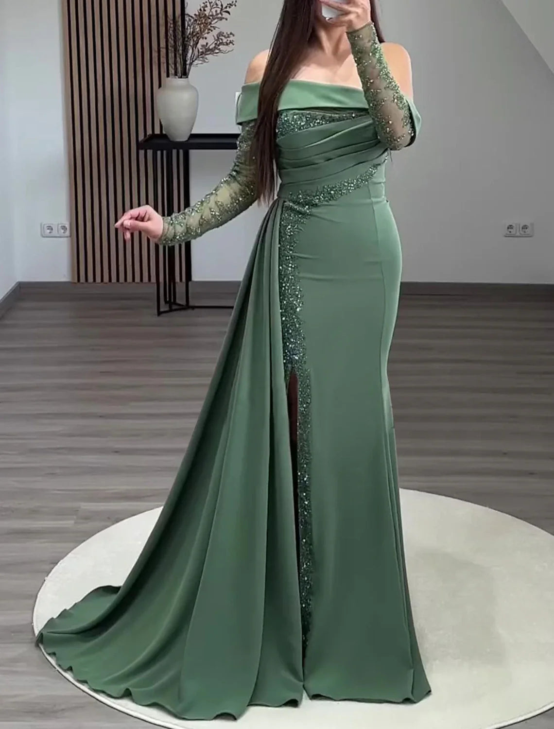 Sheath Off-Shoulder Sequin Long Sleeve Floor-Length Evening Gown - Chloe Dress